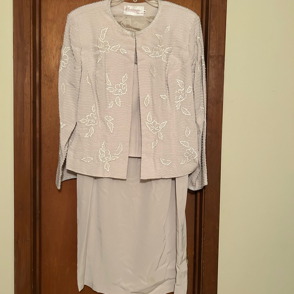Women's Cream Beaded Jacket Formal two piece dress by Montage by Mon Cheri